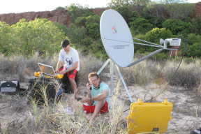 Cassini Island: Setting up the satellite dish.